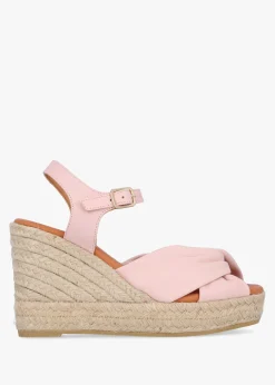 Best DANIEL Kimberly Pink Leather Knotted Wedge Espadrille Sandals