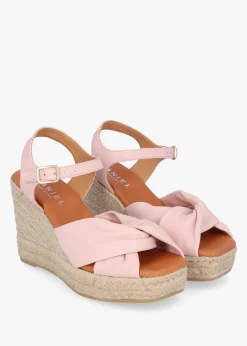 Best DANIEL Kimberly Pink Leather Knotted Wedge Espadrille Sandals