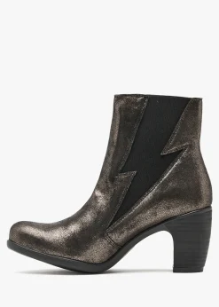 Best FLY LONDON Kimi Graphite Leather Lightning Bolt Heeled Ankle Boots