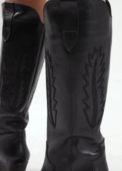 Clearance DANIEL Kubra Black Leather Mid Height Cowboy Boots