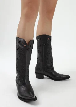 Hot DANIEL Kubra Cutout Black Leather Calf Height Cowboy Boots