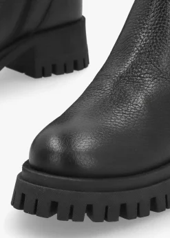 Hot DANIEL Lagos Black Leather Chunky Low Block Heel Ankle Boots