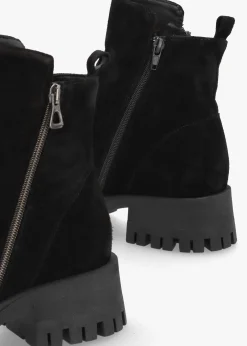 New DANIEL Lagos Black Suede Chunky Low Block Heel Ankle Boots