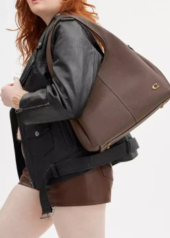 Best COACH Lana Large Dark Stone Leather Shoulder Bag