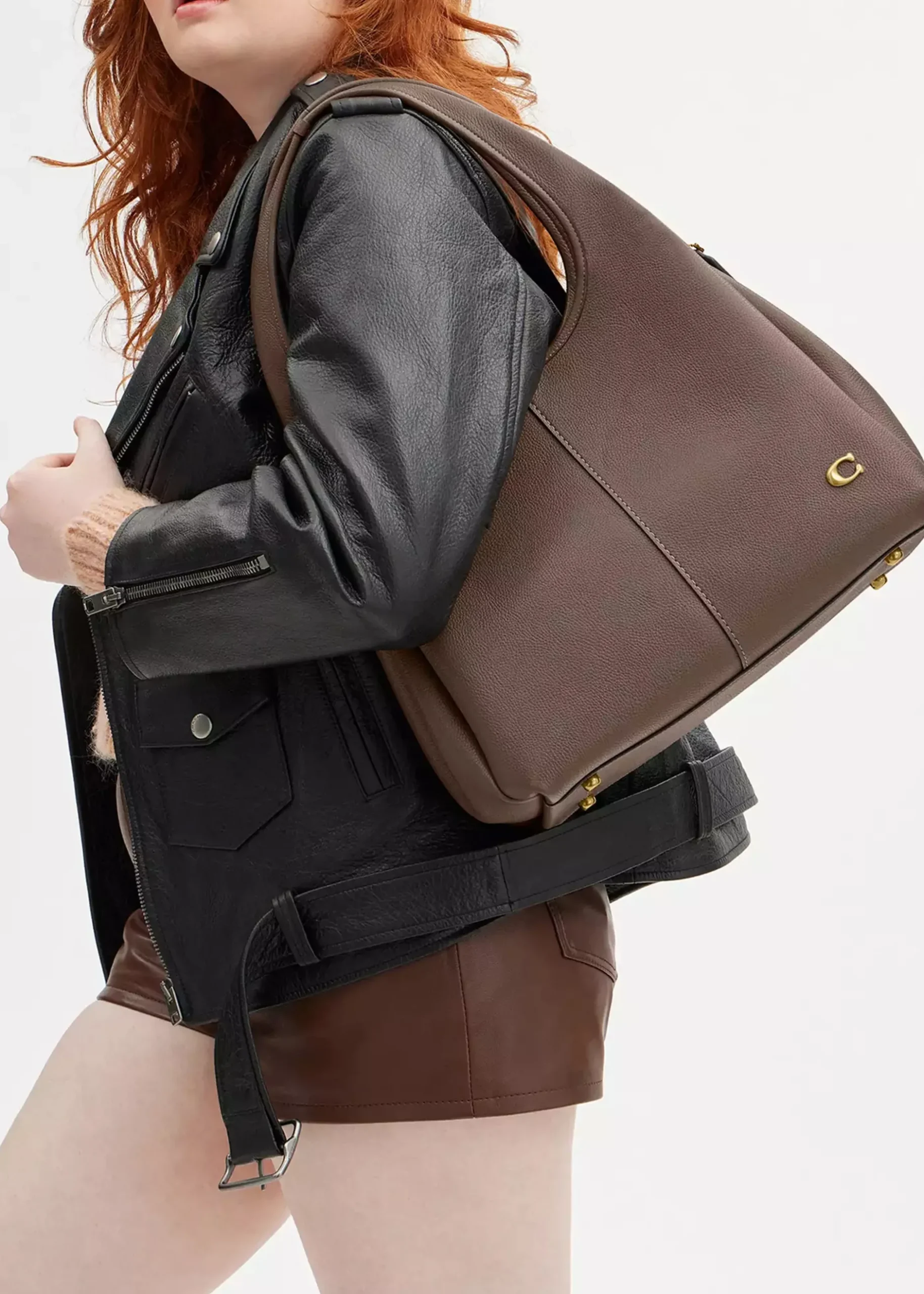 Best COACH Lana Large Dark Stone Leather Shoulder Bag