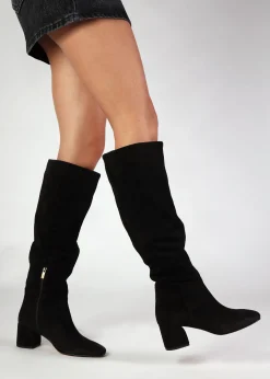 Sale DANIEL Lancey Black Suede Block Heel Knee Boots