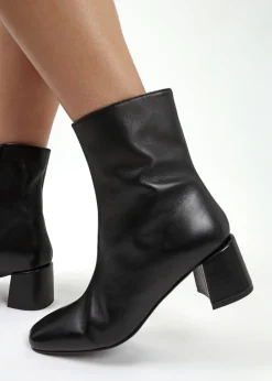 Clearance DANIEL Laney Black Leather Block Heel Ankle Boots
