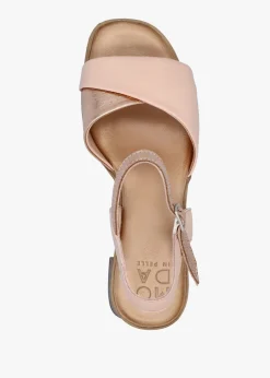 Discount MODA IN PELLE Lanie Pink & Rose Gold Leather Block Heel Sandals