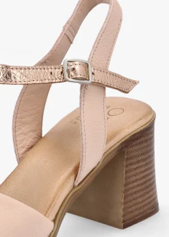 Discount MODA IN PELLE Lanie Pink & Rose Gold Leather Block Heel Sandals