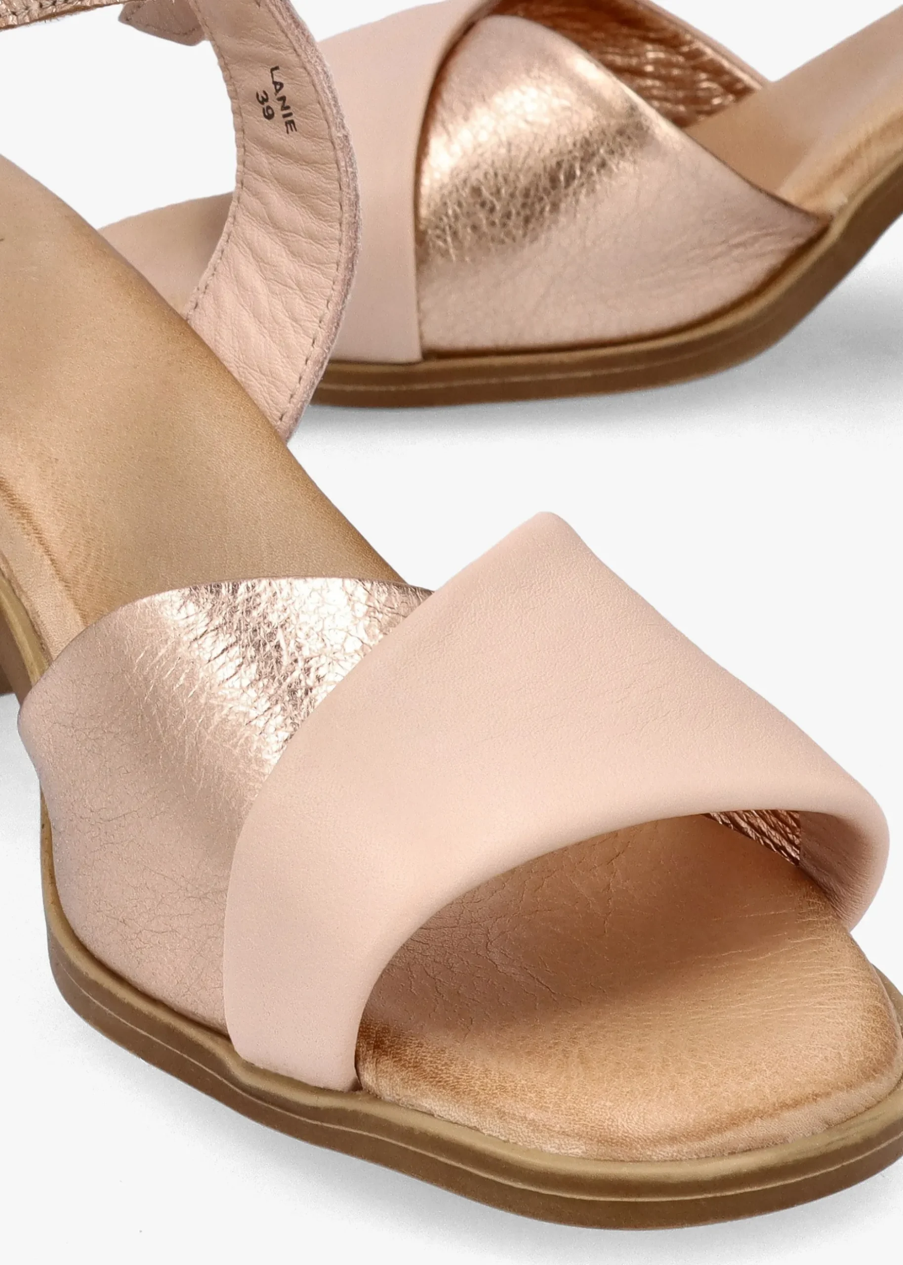 Discount MODA IN PELLE Lanie Pink & Rose Gold Leather Block Heel Sandals