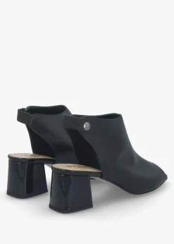 New DANIEL Larai Black Leather Block Heel Peep Toe Sandals