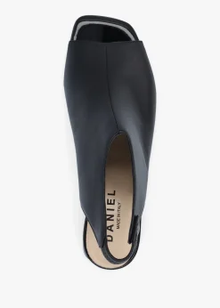 New DANIEL Larai Black Leather Block Heel Peep Toe Sandals