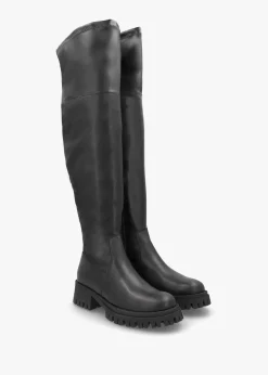 Outlet DANIEL Larisa Black Leather Stretch Over The Knee Boots