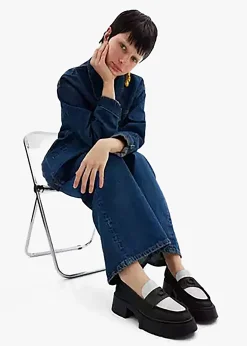 Sale COACH Leah Black & Optic White Leather Platform Loafers