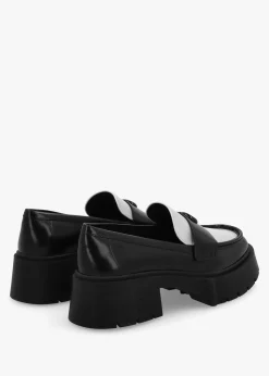 Sale COACH Leah Black & Optic White Leather Platform Loafers