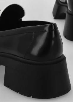 Sale COACH Leah Black & Optic White Leather Platform Loafers