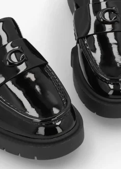 Fashion COACH Leah Black Patent Leather Chunky Loafers