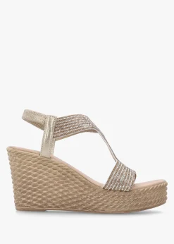 Sale DANIEL Ledgie Gold Diamante Embellished Wedge Sandals