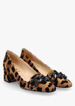 Fashion LUCA GROSSI Leopard Suede Block Heel Court Shoes