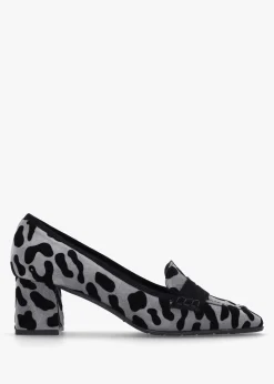 Online LUCA GROSSI Leopard Suede Square Toe Block Heel Loafers