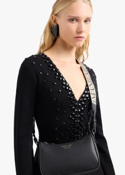 Discount EMPORIO ARMANI Lilly Black Silver Pebbled Baguette Bag