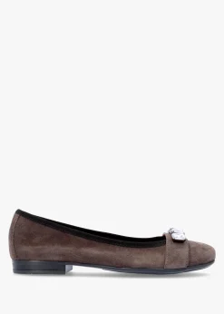 Fashion DANIEL Linky Grey Suede Embellished Ballet Pumps