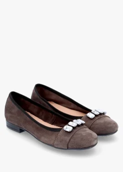 Fashion DANIEL Linky Grey Suede Embellished Ballet Pumps