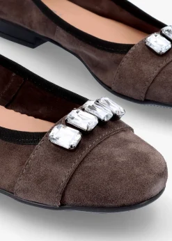 Fashion DANIEL Linky Grey Suede Embellished Ballet Pumps