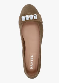 Outlet DANIEL Linky Taupe Suede Embellished Ballet Pumps