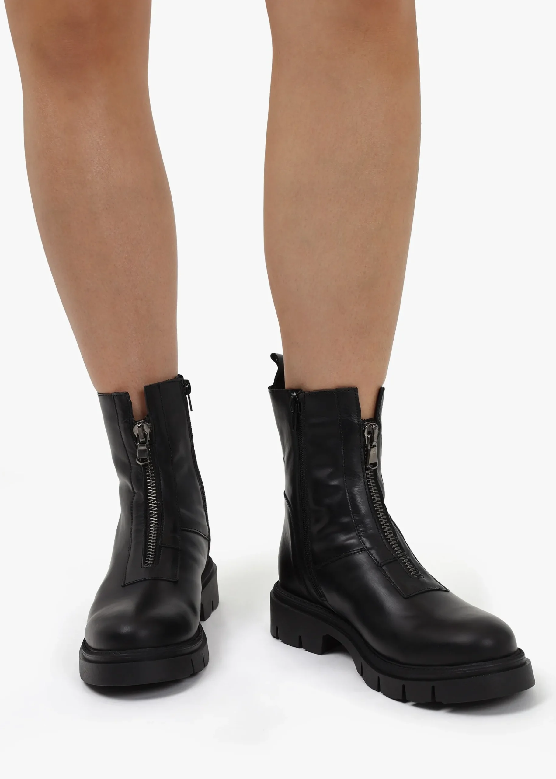 Best DANIEL Lippy Black Leather Front Zip Ankle Boots