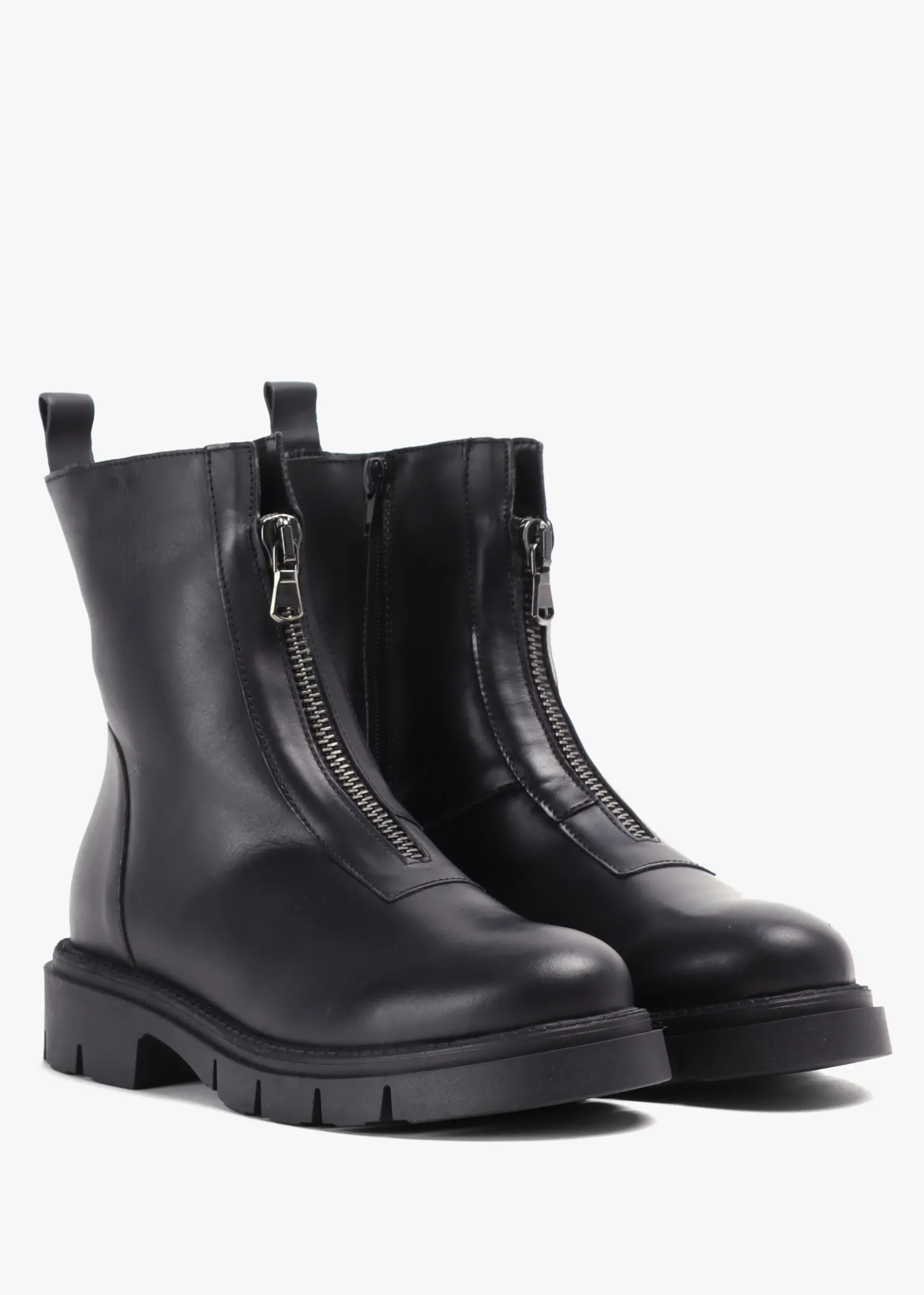 Best DANIEL Lippy Black Leather Front Zip Ankle Boots