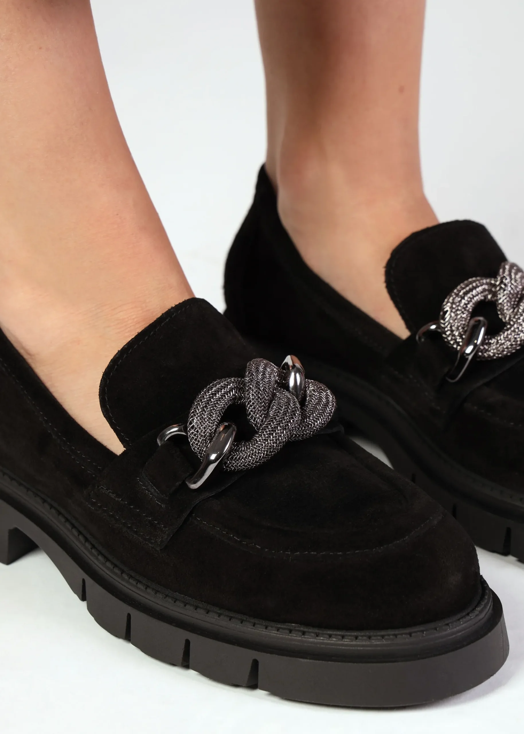 Outlet DANIEL Lisbon Black Suede Link Chain Chunky Loafers