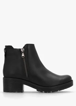 Online DANIEL Lockette Black Leather Size Zip Chunky Ankle Boots