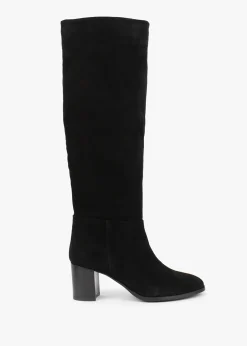 Clearance DANIEL Lowlorna Black Suede Block Heel Knee Boots