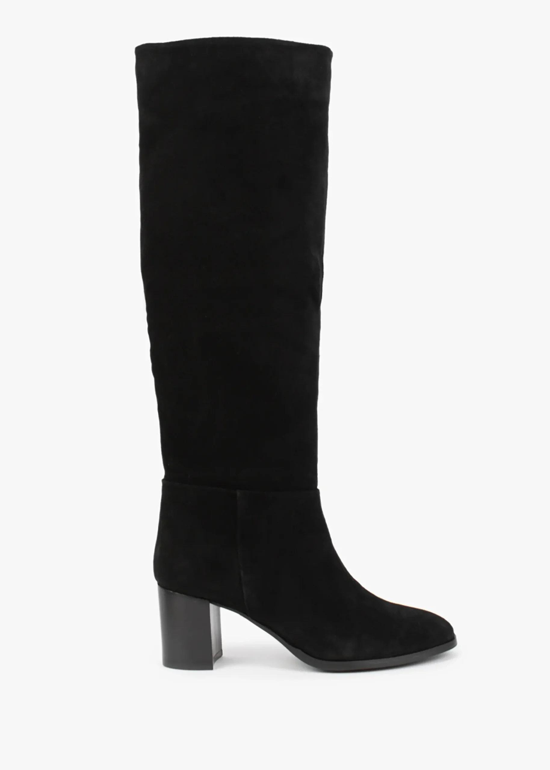 Clearance DANIEL Lowlorna Black Suede Block Heel Knee Boots