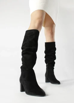 Clearance DANIEL Lowlorna Black Suede Block Heel Knee Boots