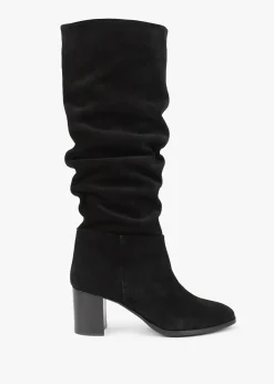 Clearance DANIEL Lowlorna Black Suede Block Heel Knee Boots