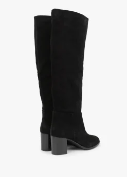 Clearance DANIEL Lowlorna Black Suede Block Heel Knee Boots