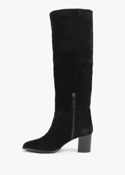 Clearance DANIEL Lowlorna Black Suede Block Heel Knee Boots