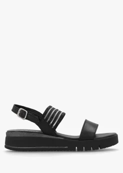Clearance DANIEL Lozette Black Leather Low Wedge Sandals