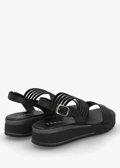 Clearance DANIEL Lozette Black Leather Low Wedge Sandals