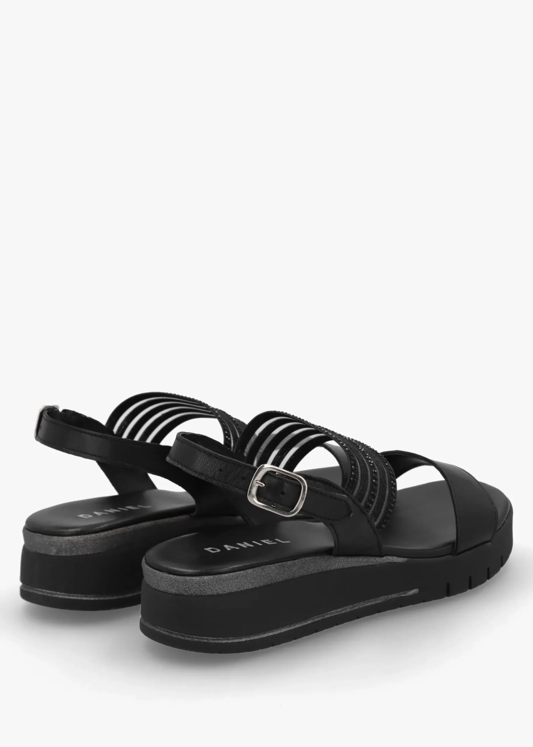 Clearance DANIEL Lozette Black Leather Low Wedge Sandals