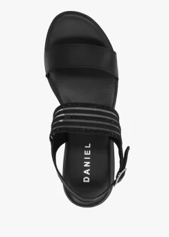 Clearance DANIEL Lozette Black Leather Low Wedge Sandals