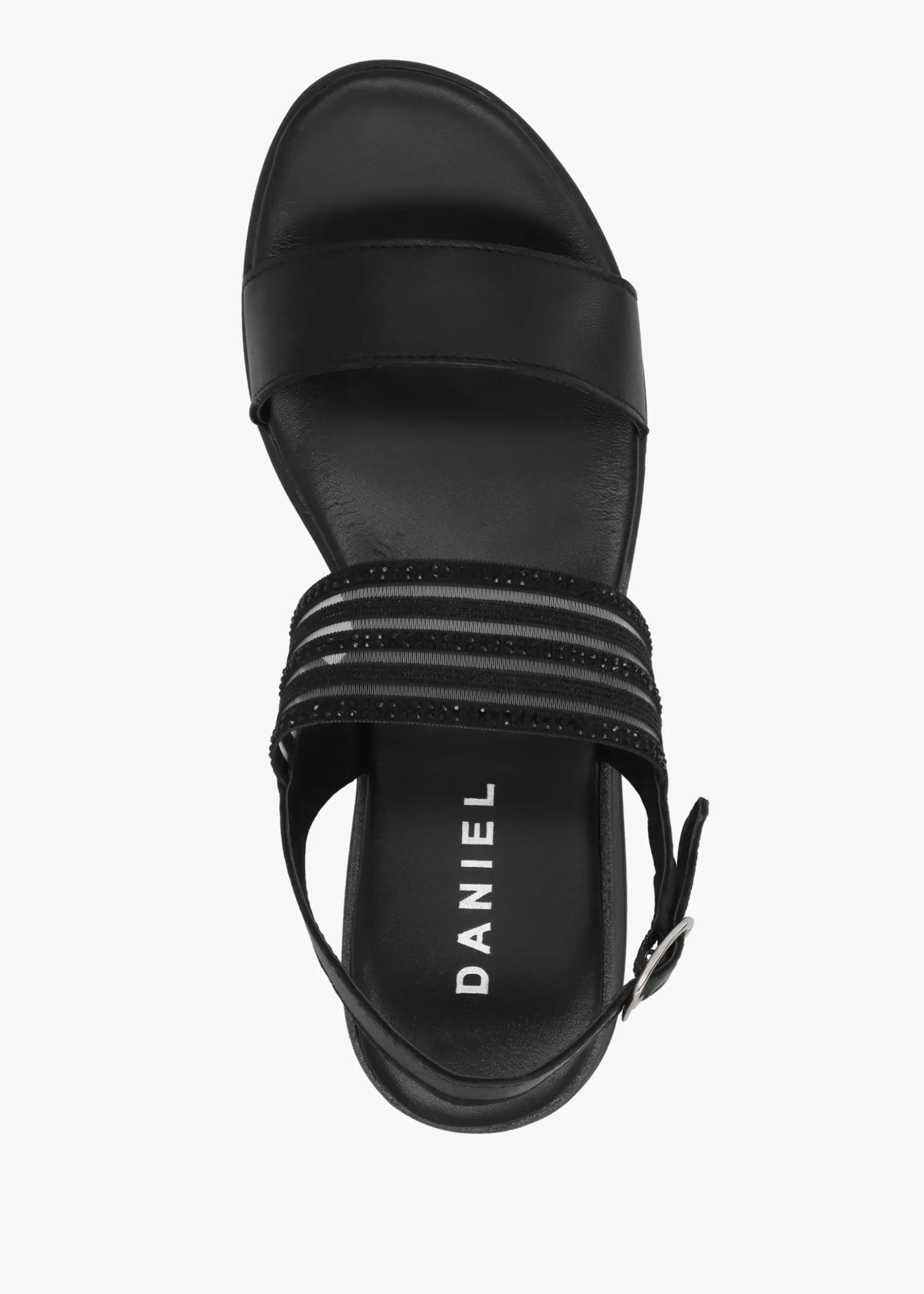 Clearance DANIEL Lozette Black Leather Low Wedge Sandals