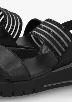 Clearance DANIEL Lozette Black Leather Low Wedge Sandals