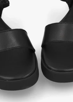 Clearance DANIEL Lozette Black Leather Low Wedge Sandals