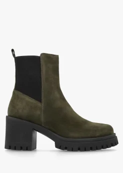 New DANIEL Luxor Green Suede Block Heel Chelsea Boots