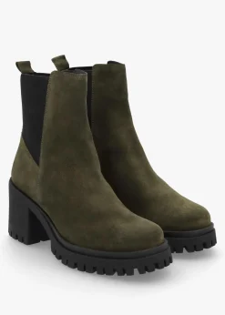 New DANIEL Luxor Green Suede Block Heel Chelsea Boots