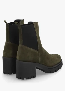 New DANIEL Luxor Green Suede Block Heel Chelsea Boots