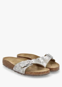 Hot BIRKENSTOCK Madrid Synthetic Washed Metallic Silver Mules